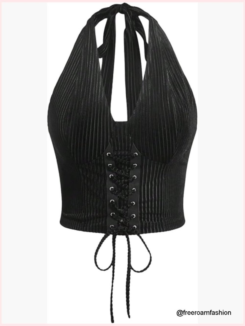 Plus Size Lace Up Front Halter Crop Top Open Back Tanks